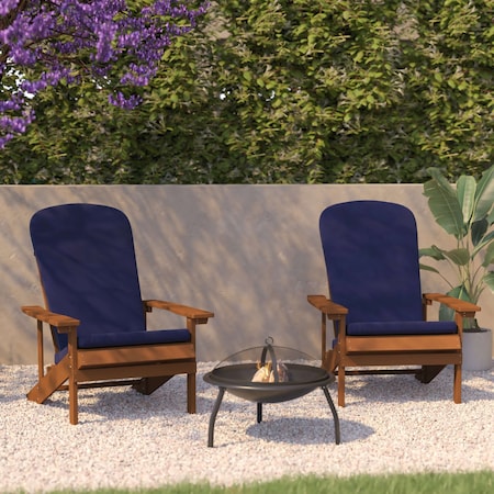 Flash Furniture Teak Adirondack Chairs with Blue Cushions, 2PK 2-JJ-C14501-CSNBL-TEAK-GG